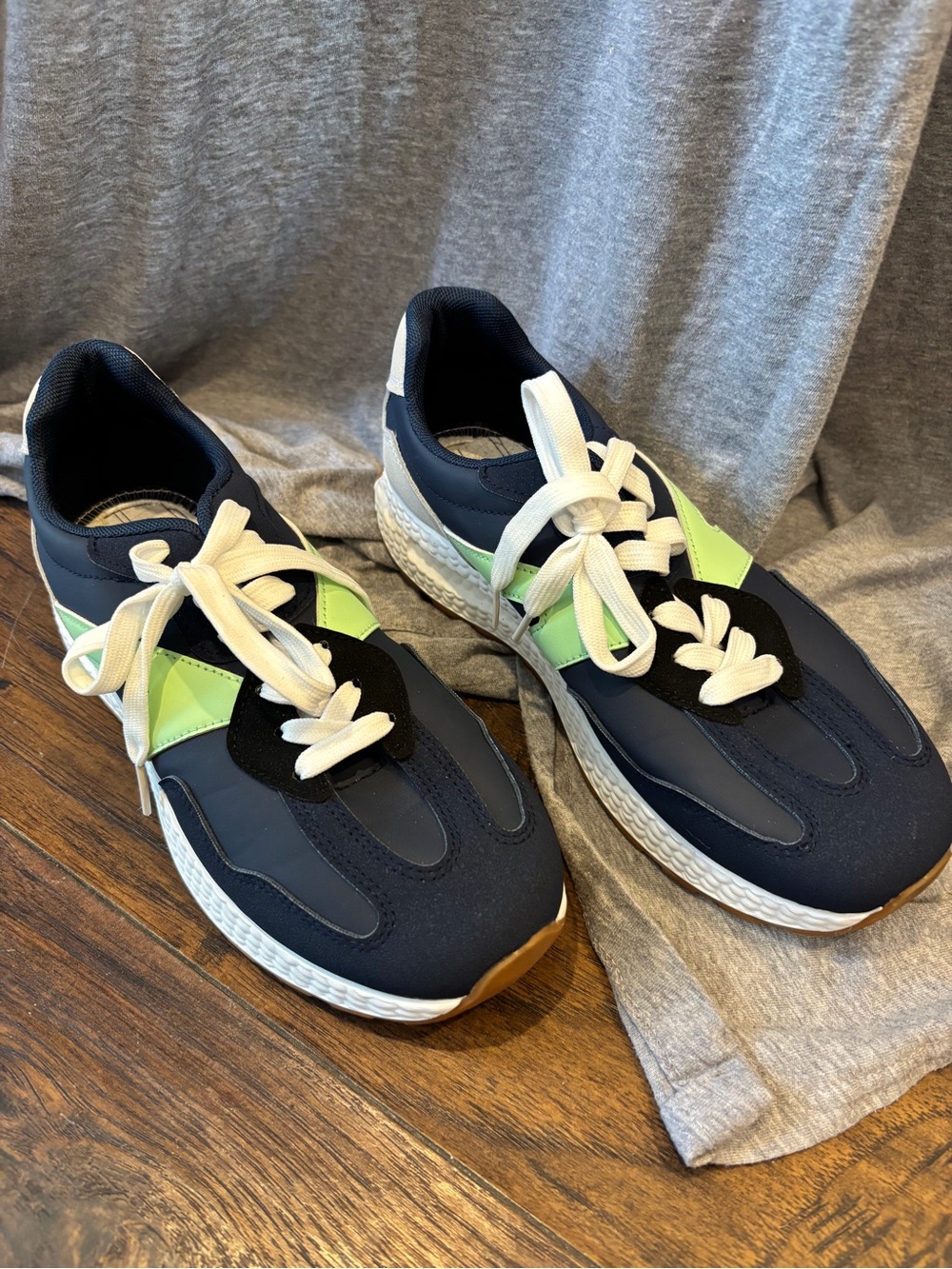 Women’s Navy and Neon Green Athletic Sneakers - Classic Lace-Up Style